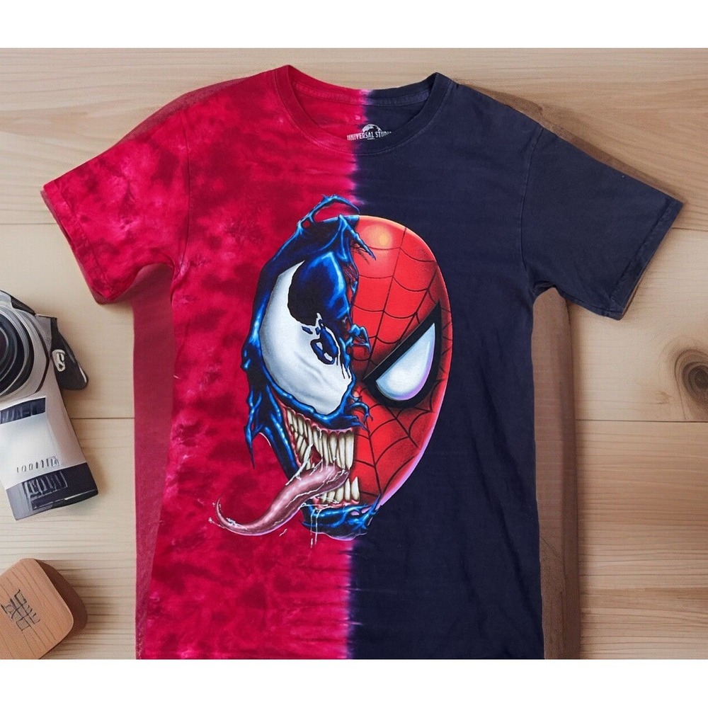 Marvel Spider-Man Venom T-Shirt Men Sz S Split‎ Face Universal Studios Tie Dye